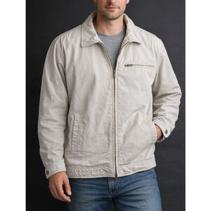 Eddie Bauer MensL Beige Full Zip Jacket Cotton Lined Casual Lightweight Coat